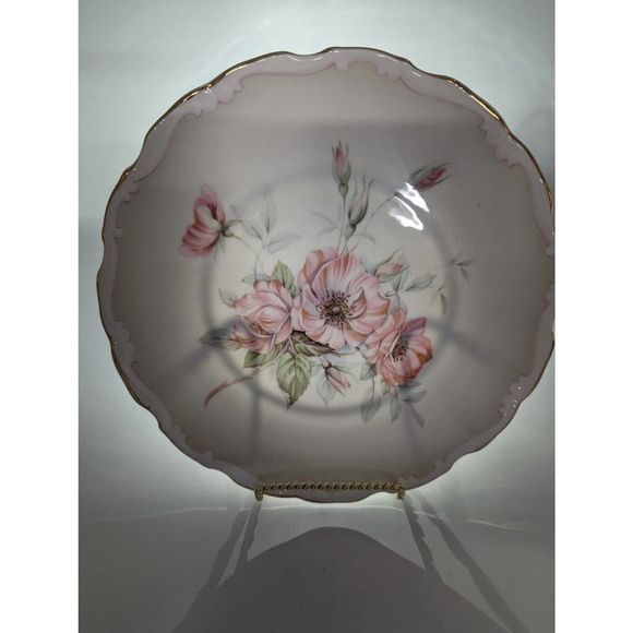 Vintage Royal Kent 8" Fine Bone China Plate Pink Peony Flower 24KG Trim England - Picture 3 of 8